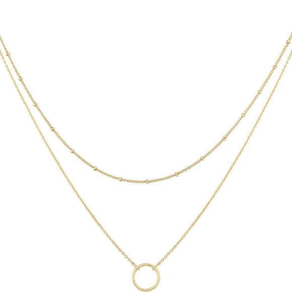 18K Gold Plated Handmade Karma Circle Layered Pendant Necklace